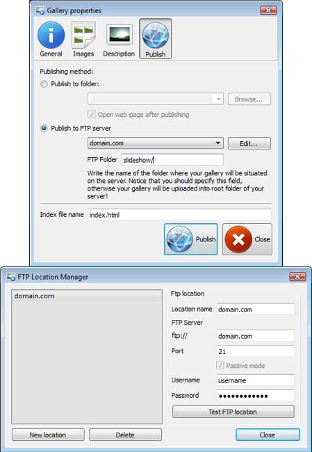 Publish to FTP : flash classes photogallery